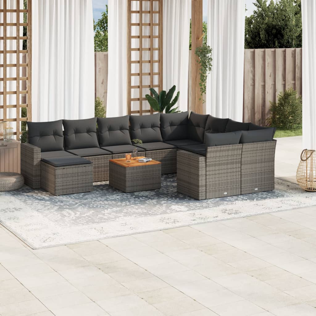 11-delige Loungeset met kussens poly rattan zwart