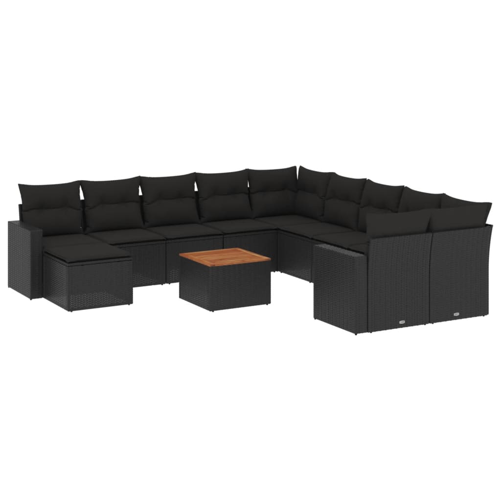 12-delige Loungeset met kussens poly rattan beige