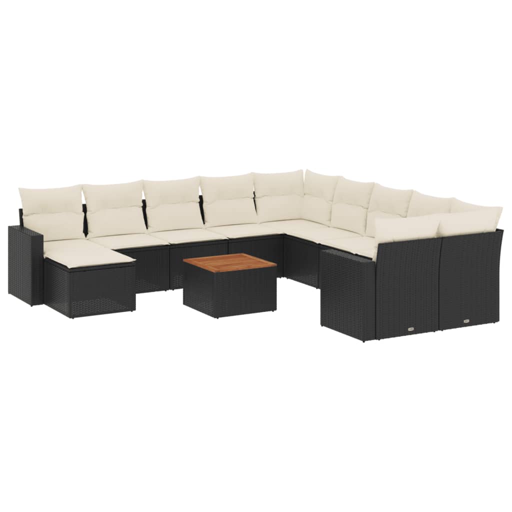 12-delige Loungeset met kussens poly rattan beige