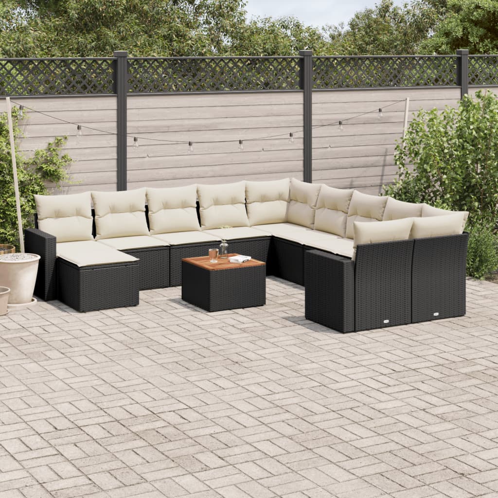 12-delige Loungeset met kussens poly rattan beige