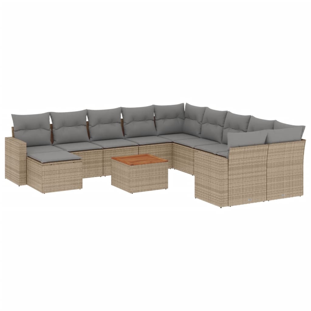 12-delige Loungeset met kussens poly rattan beige