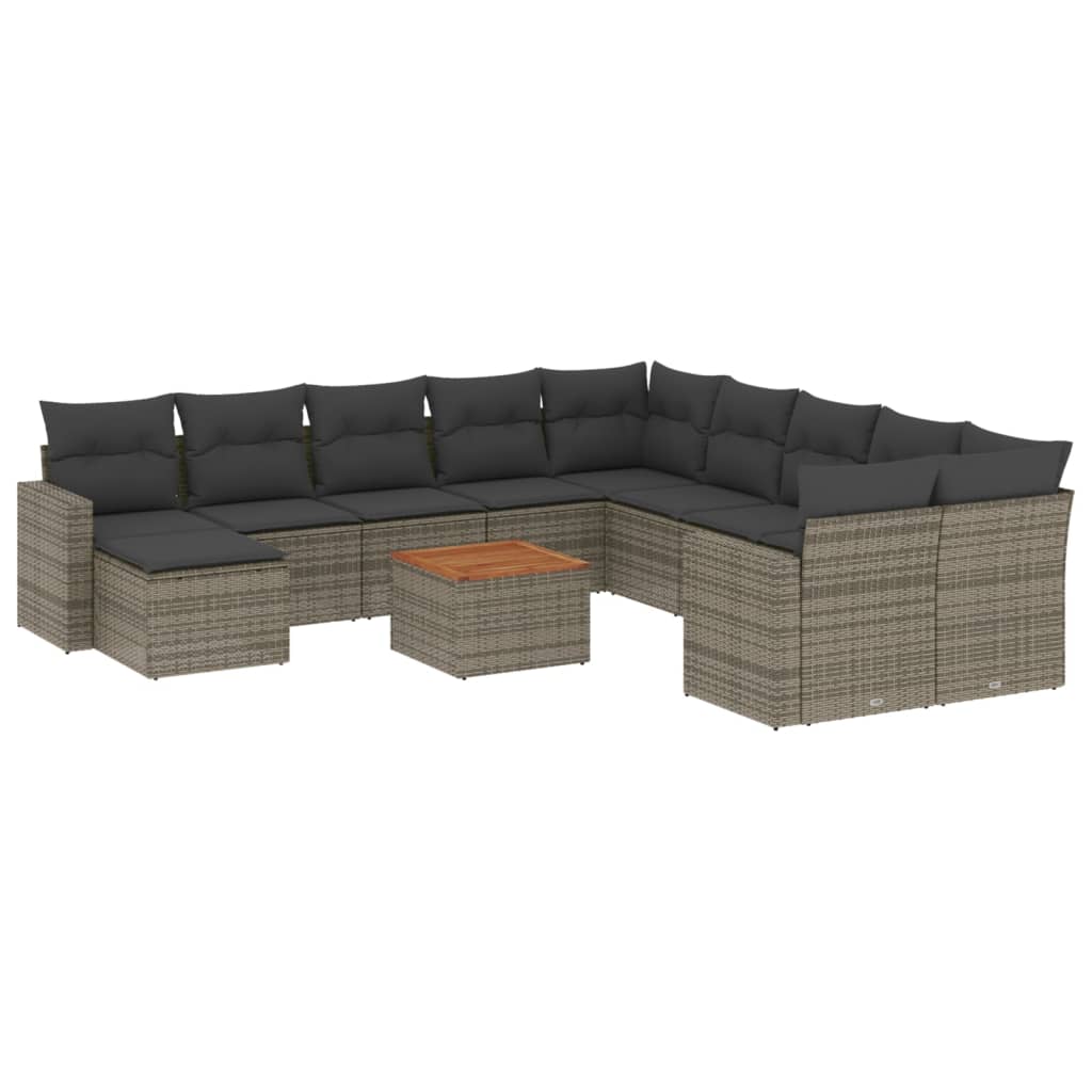 12-delige Loungeset met kussens poly rattan beige