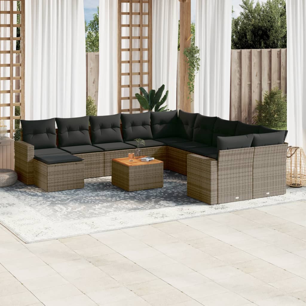 12-delige Loungeset met kussens poly rattan beige