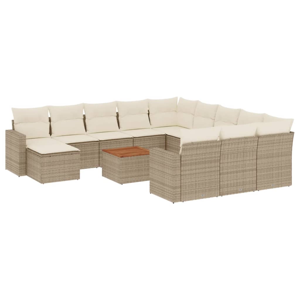 13-delige Loungeset met kussens poly rattan zwart