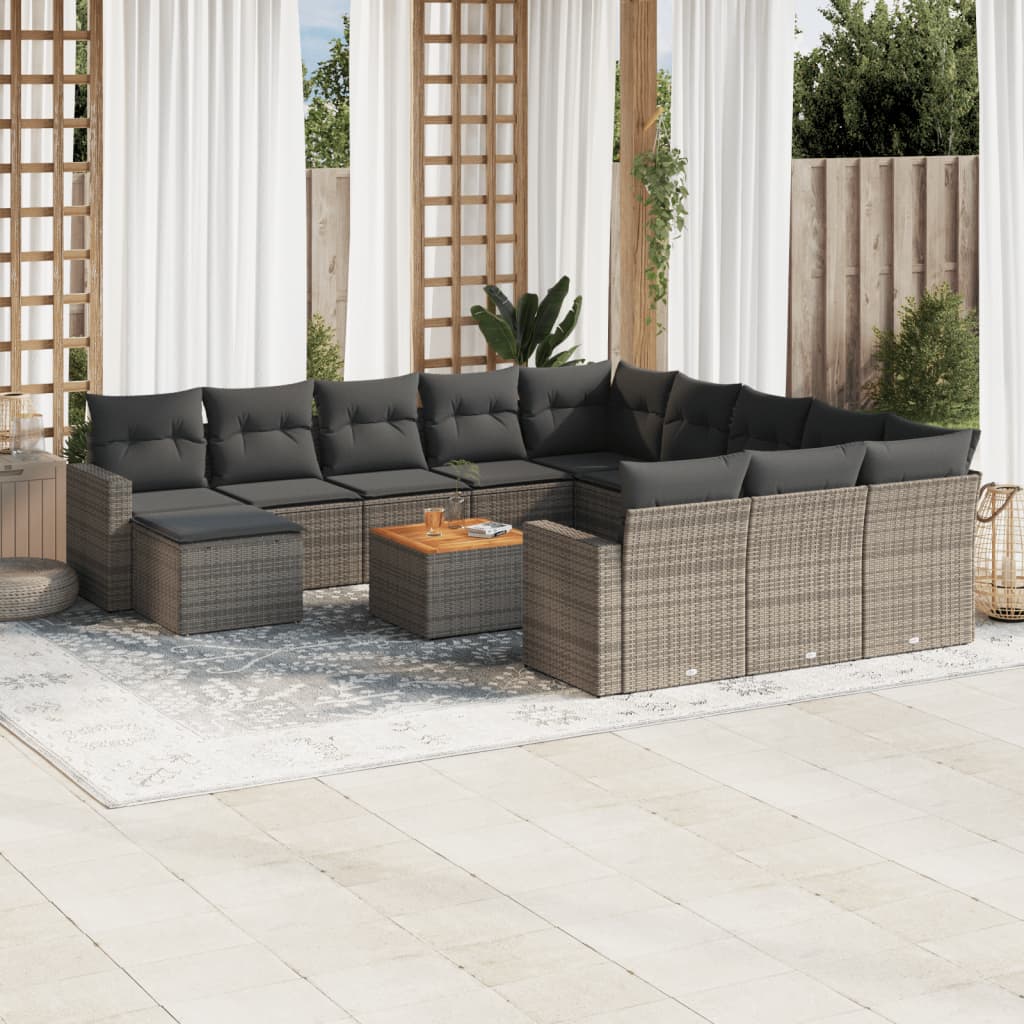 13-delige Loungeset met kussens poly rattan zwart