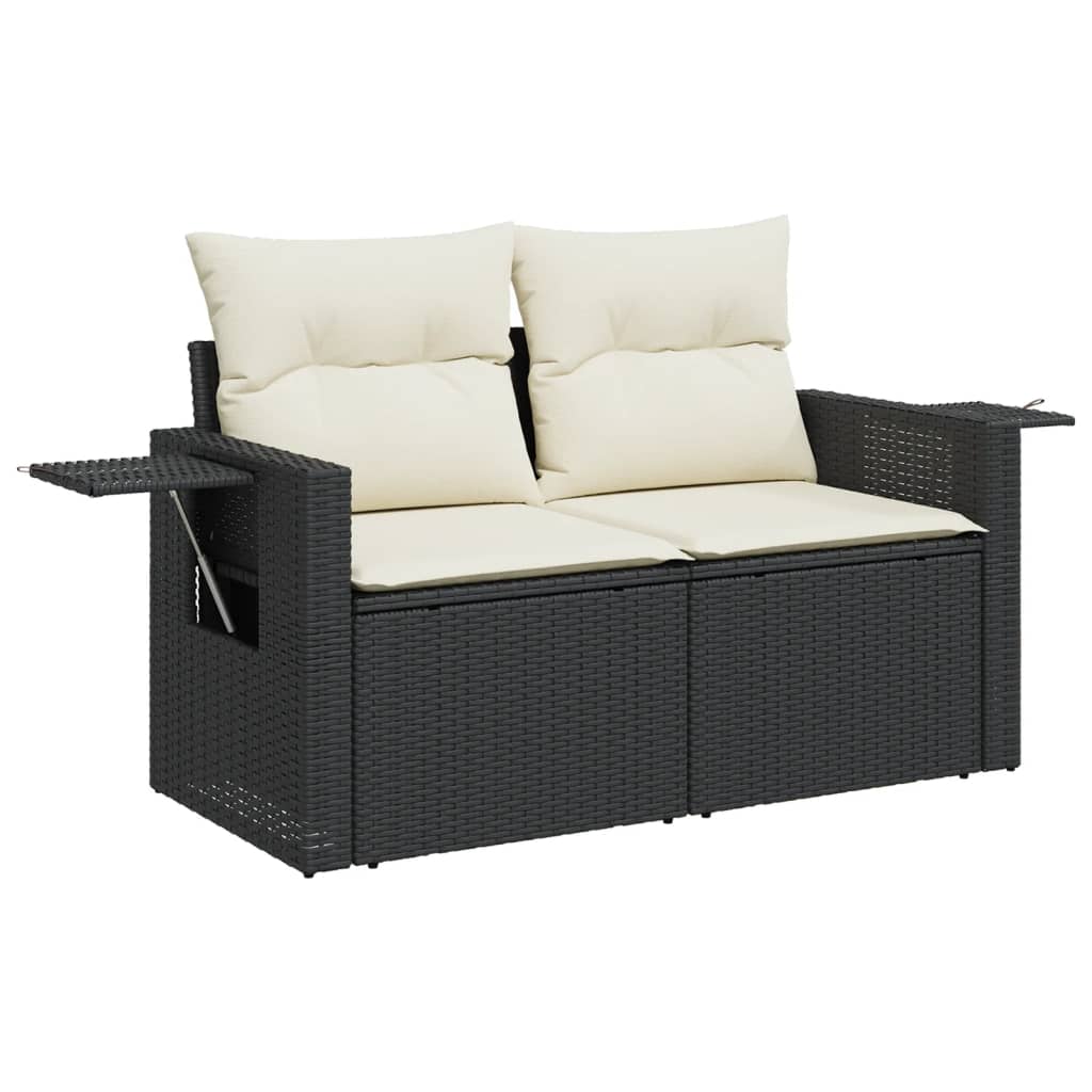 13-delige Loungeset met kussens poly rattan zwart