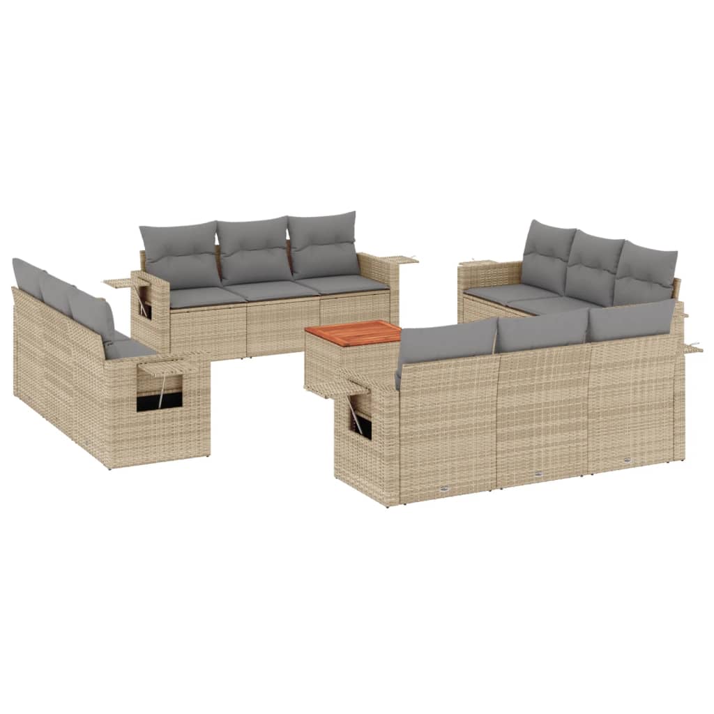 13-delige Loungeset met kussens poly rattan zwart