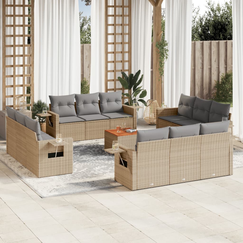 13-delige Loungeset met kussens poly rattan zwart