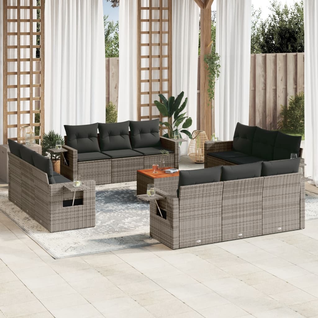 13-delige Loungeset met kussens poly rattan zwart