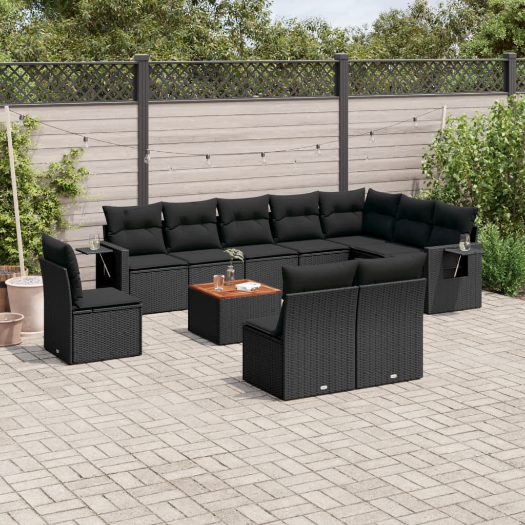 11-delige Tuinset met kussens poly rattan beige