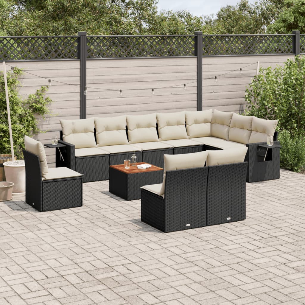 11-delige Tuinset met kussens poly rattan beige