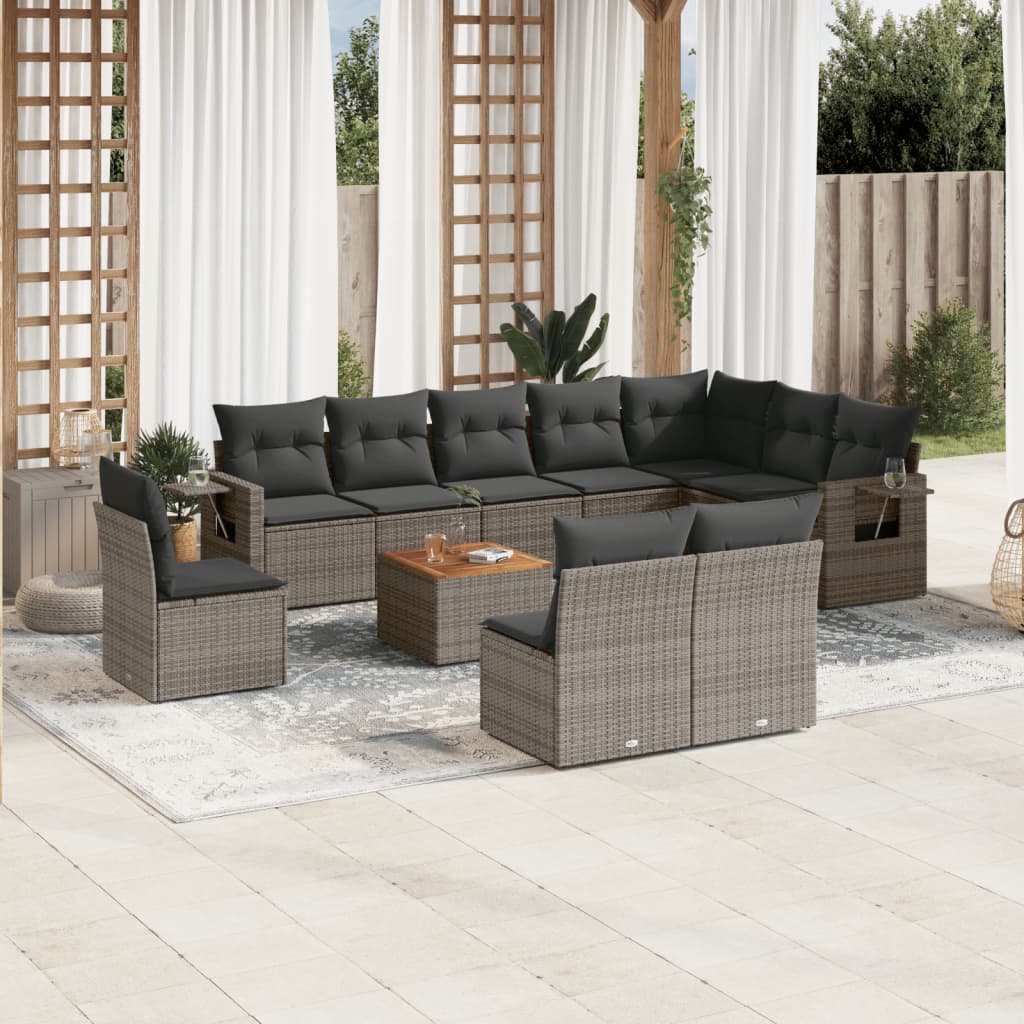 11-delige Tuinset met kussens poly rattan beige