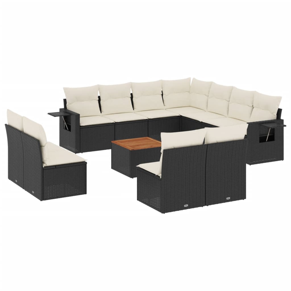 12-delige Loungeset met kussens poly rattan zwart