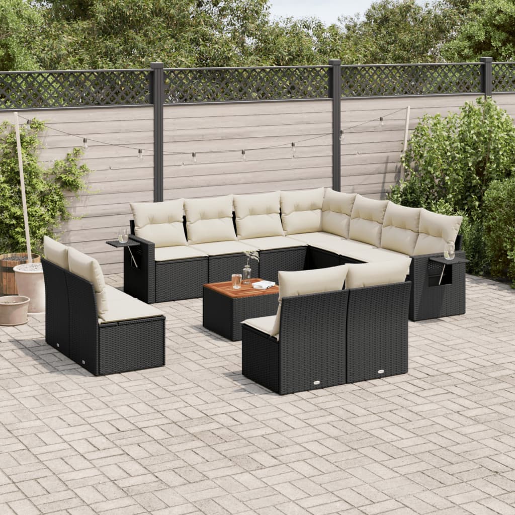 12-delige Loungeset met kussens poly rattan zwart