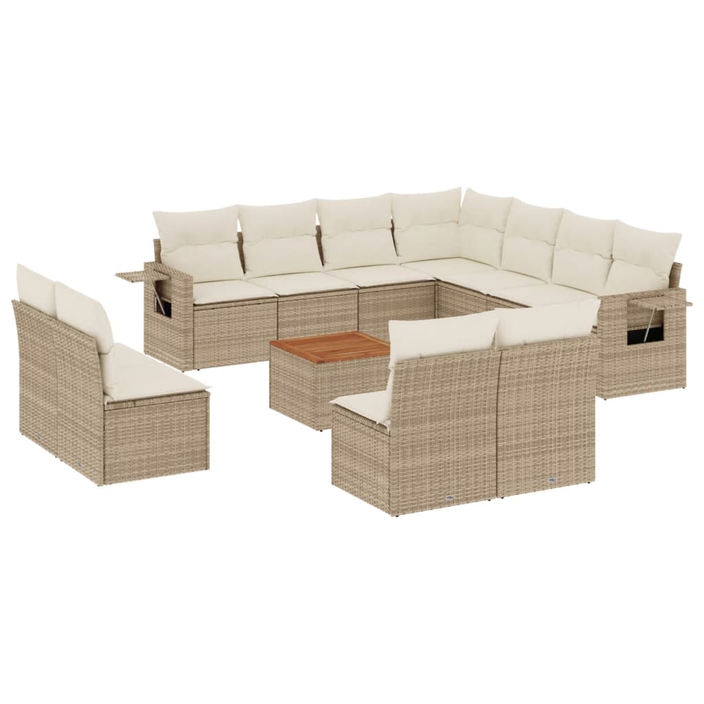 12-delige Loungeset met kussens poly rattan zwart