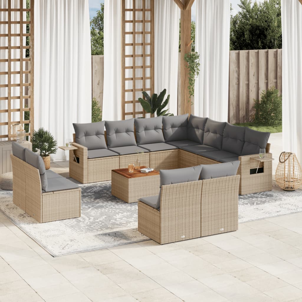 12-delige Loungeset met kussens poly rattan zwart