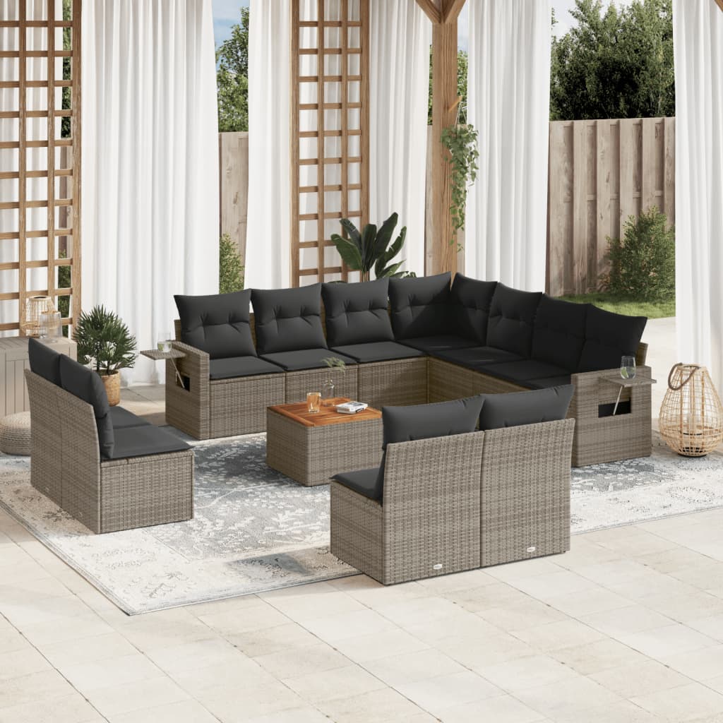 12-delige Loungeset met kussens poly rattan zwart