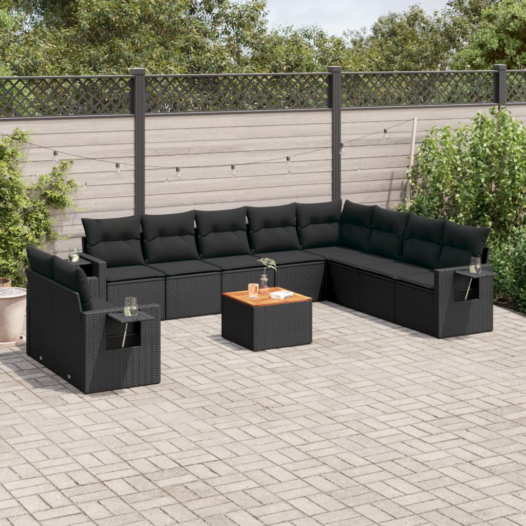 11-delige Tuinset met kussens poly rattan beige