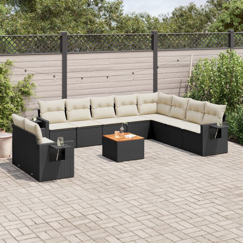 11-delige Tuinset met kussens poly rattan beige