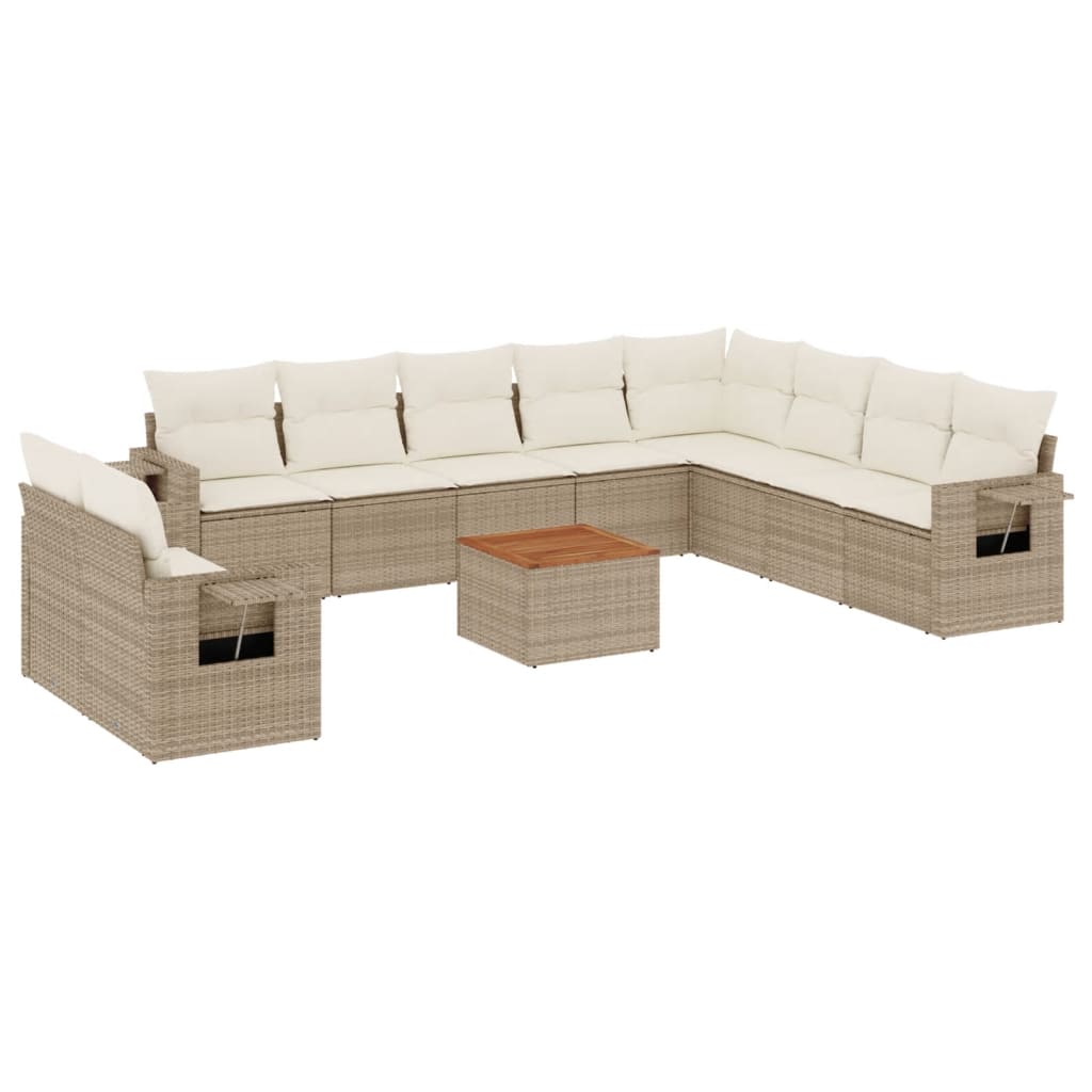 11-delige Tuinset met kussens poly rattan beige