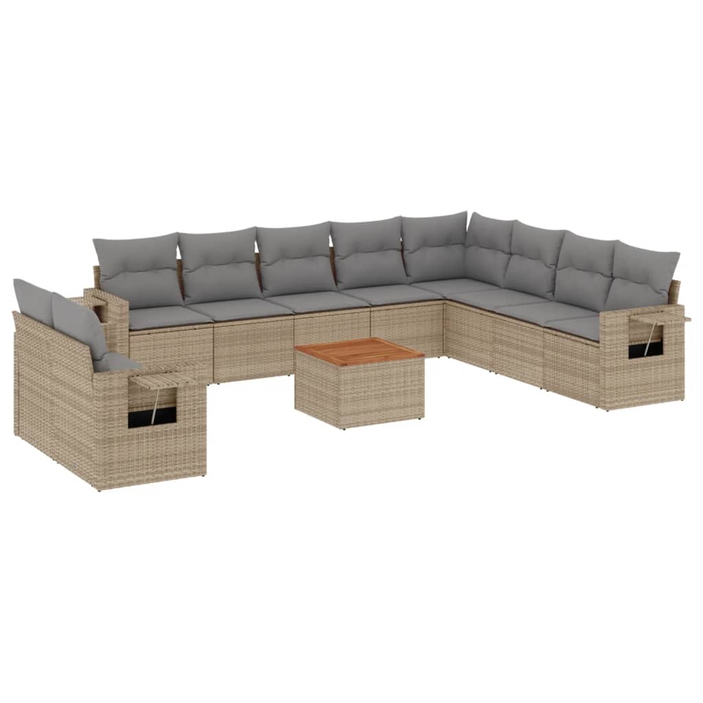 11-delige Tuinset met kussens poly rattan beige