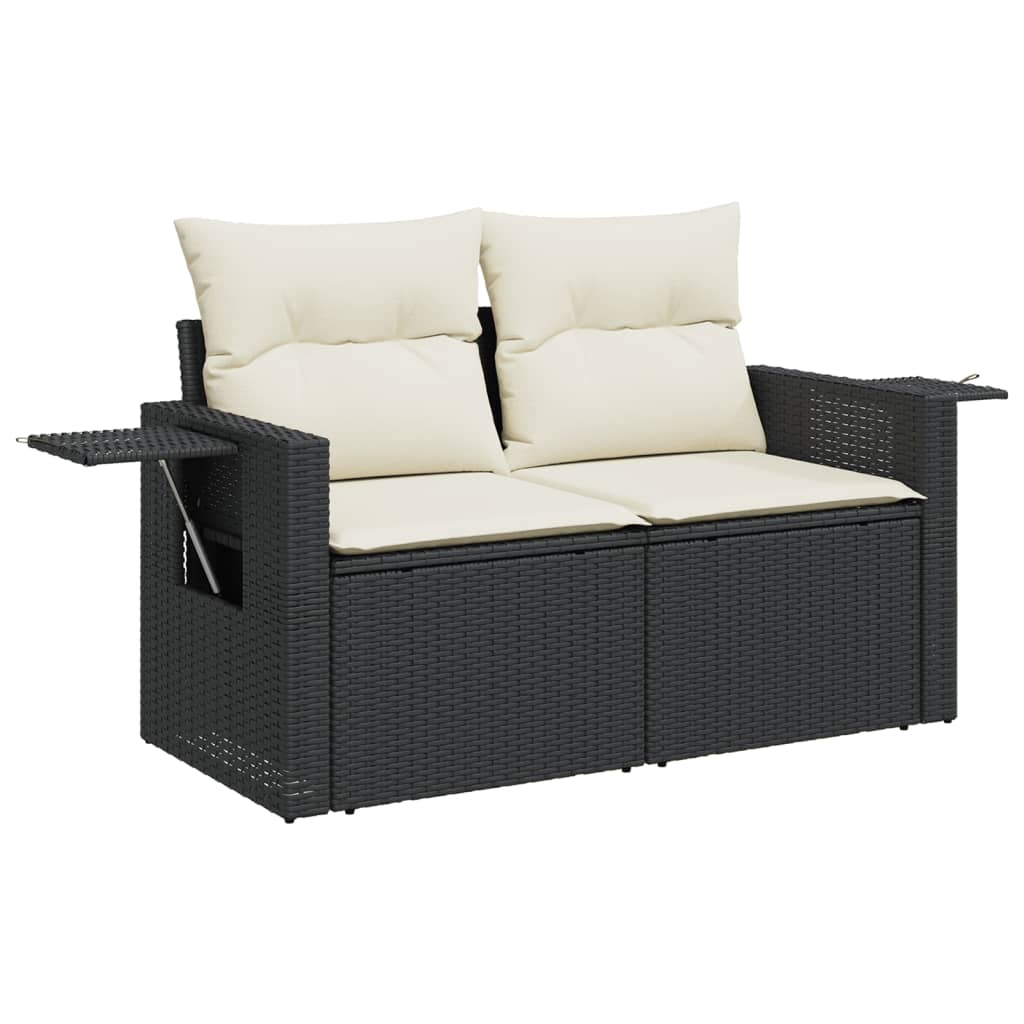 10-delige Loungeset met kussens poly rattan zwart