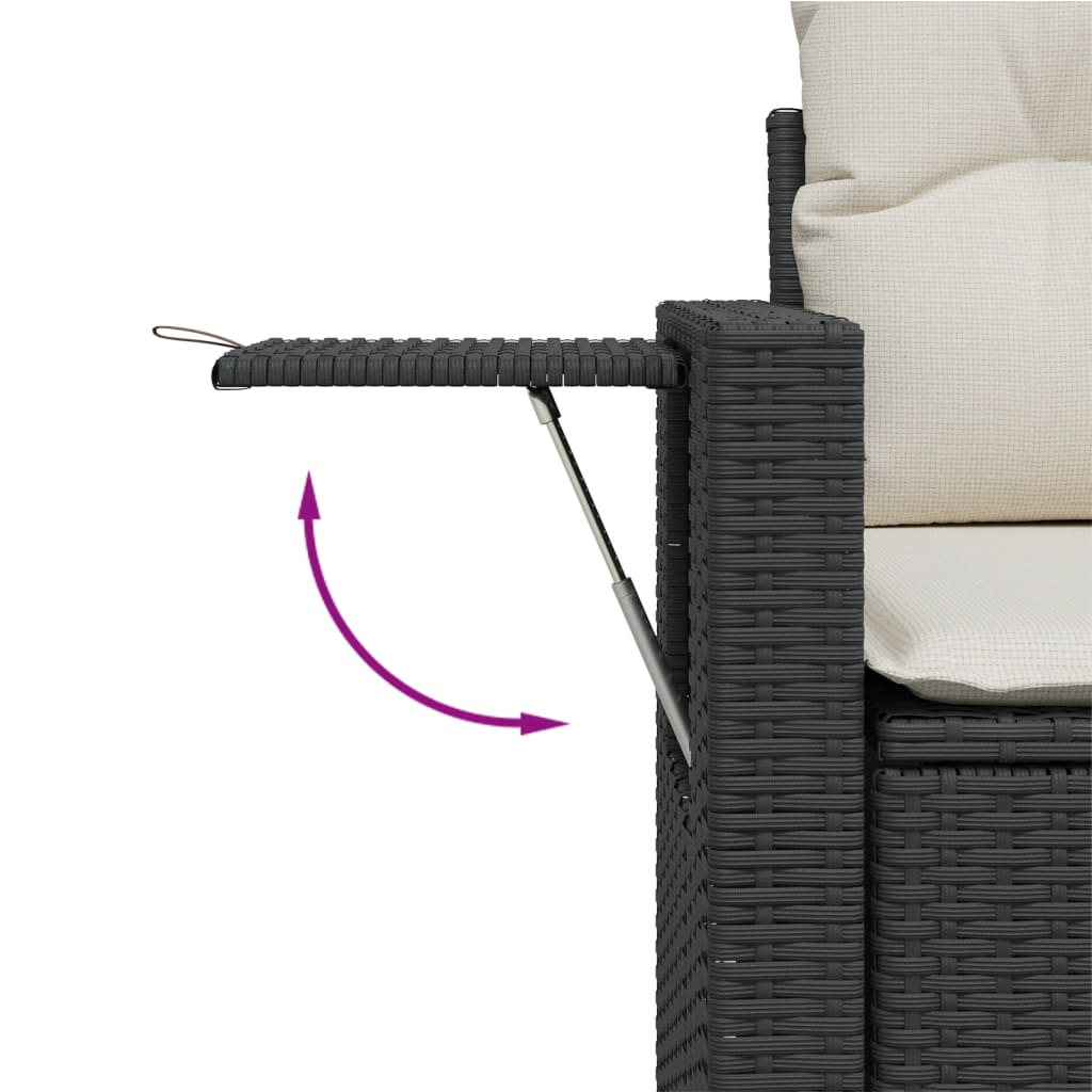 10-delige Loungeset met kussens poly rattan zwart