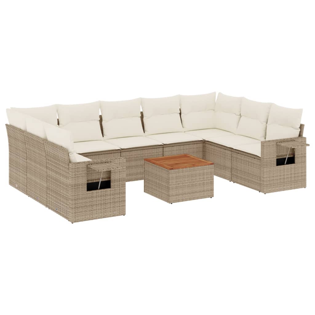 10-delige Loungeset met kussens poly rattan zwart