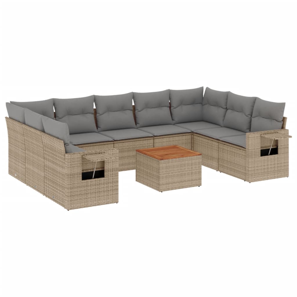 10-delige Loungeset met kussens poly rattan zwart