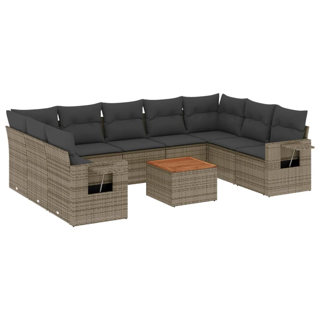 10-delige Loungeset met kussens poly rattan zwart