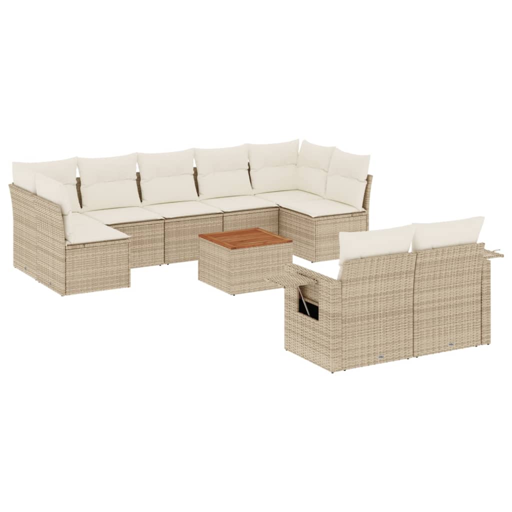 10-delige Loungeset met kussens poly rattan zwart