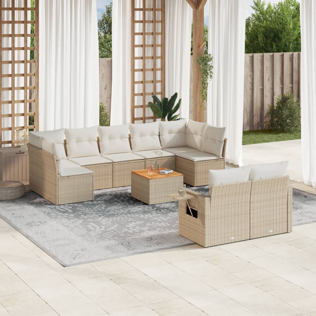 10-delige Loungeset met kussens poly rattan zwart