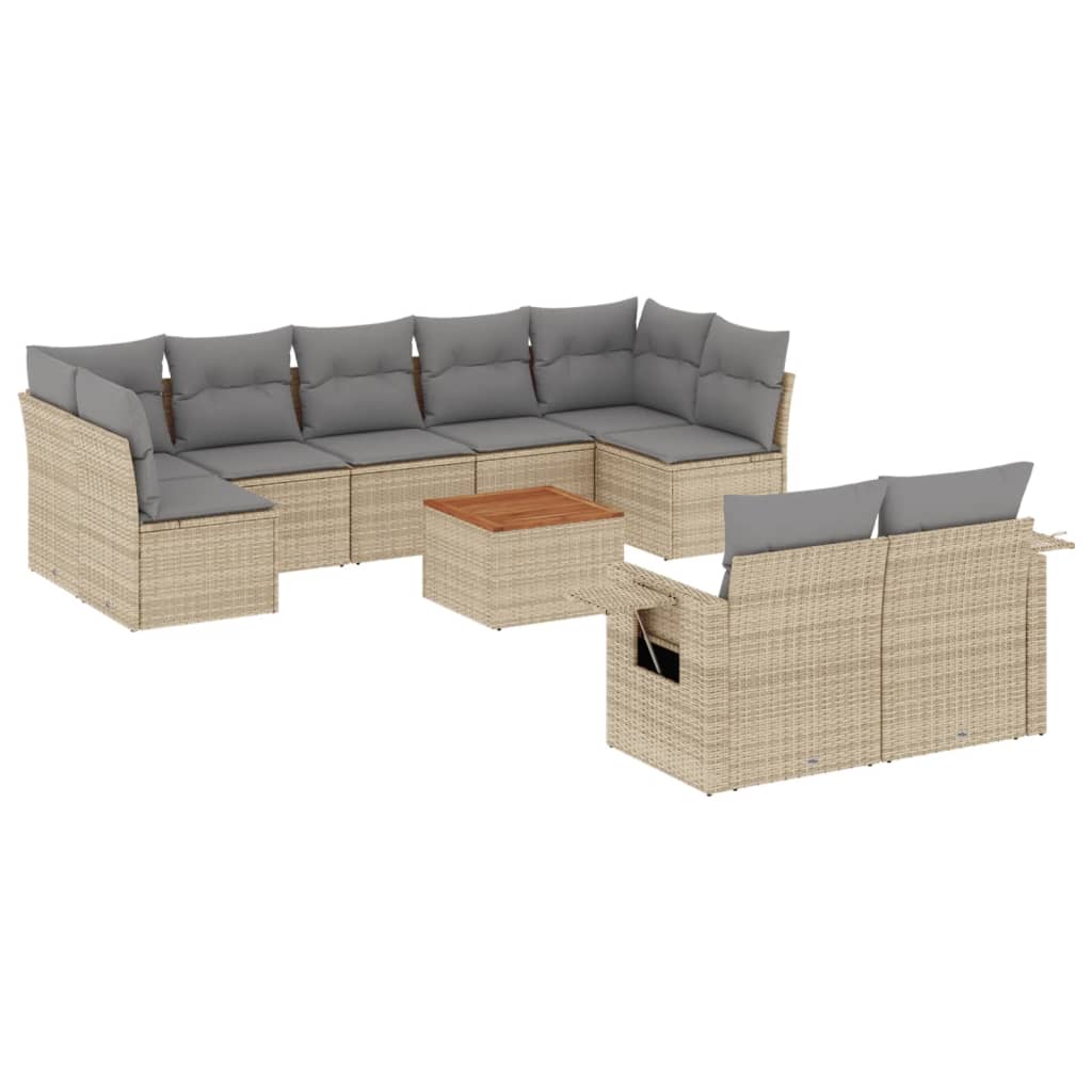 10-delige Loungeset met kussens poly rattan zwart