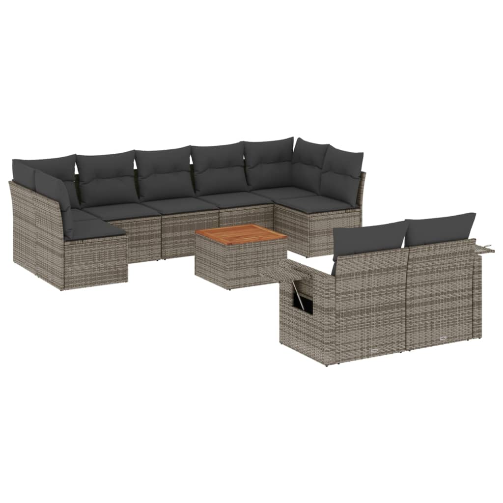 10-delige Loungeset met kussens poly rattan zwart