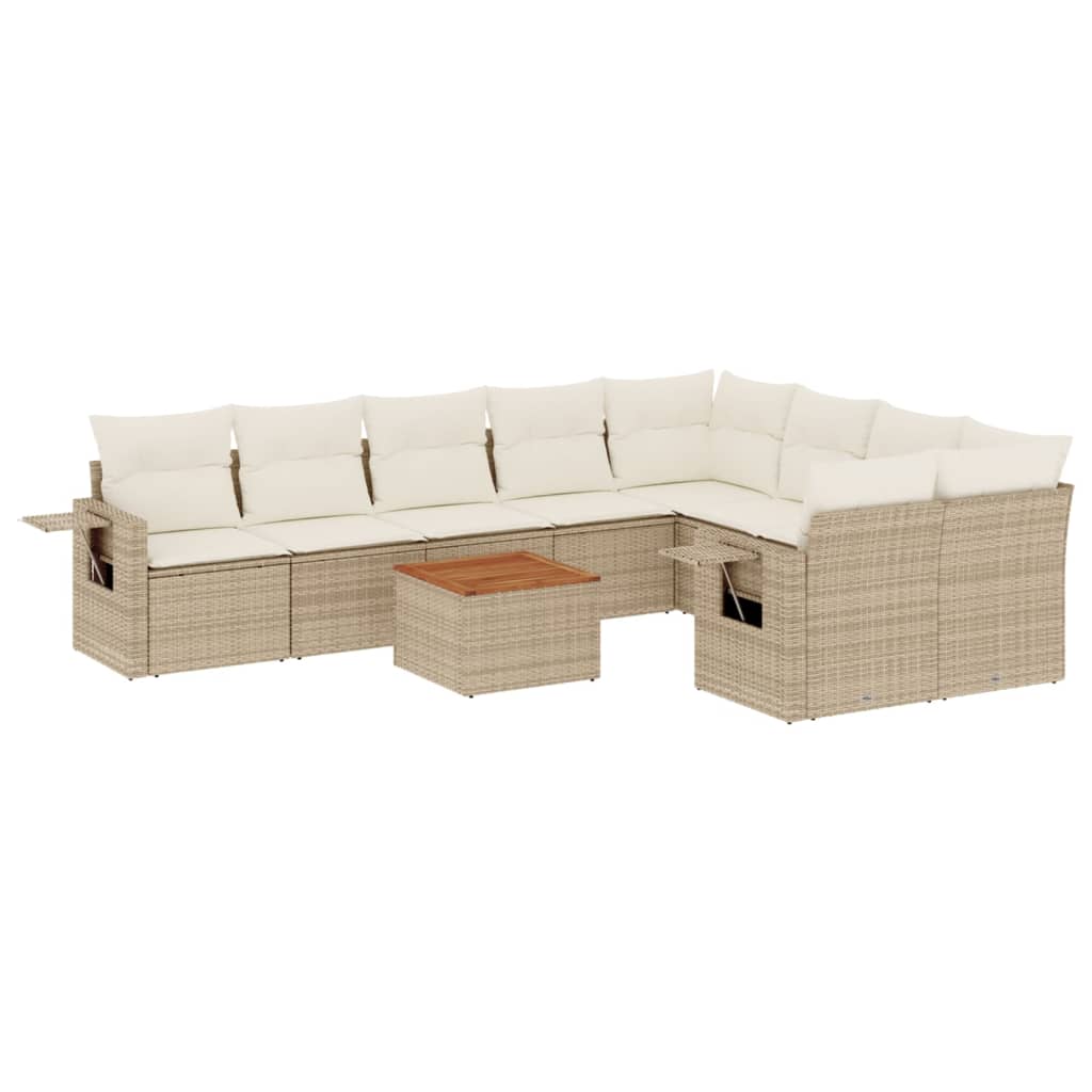 10-delige Loungeset met kussens poly rattan zwart