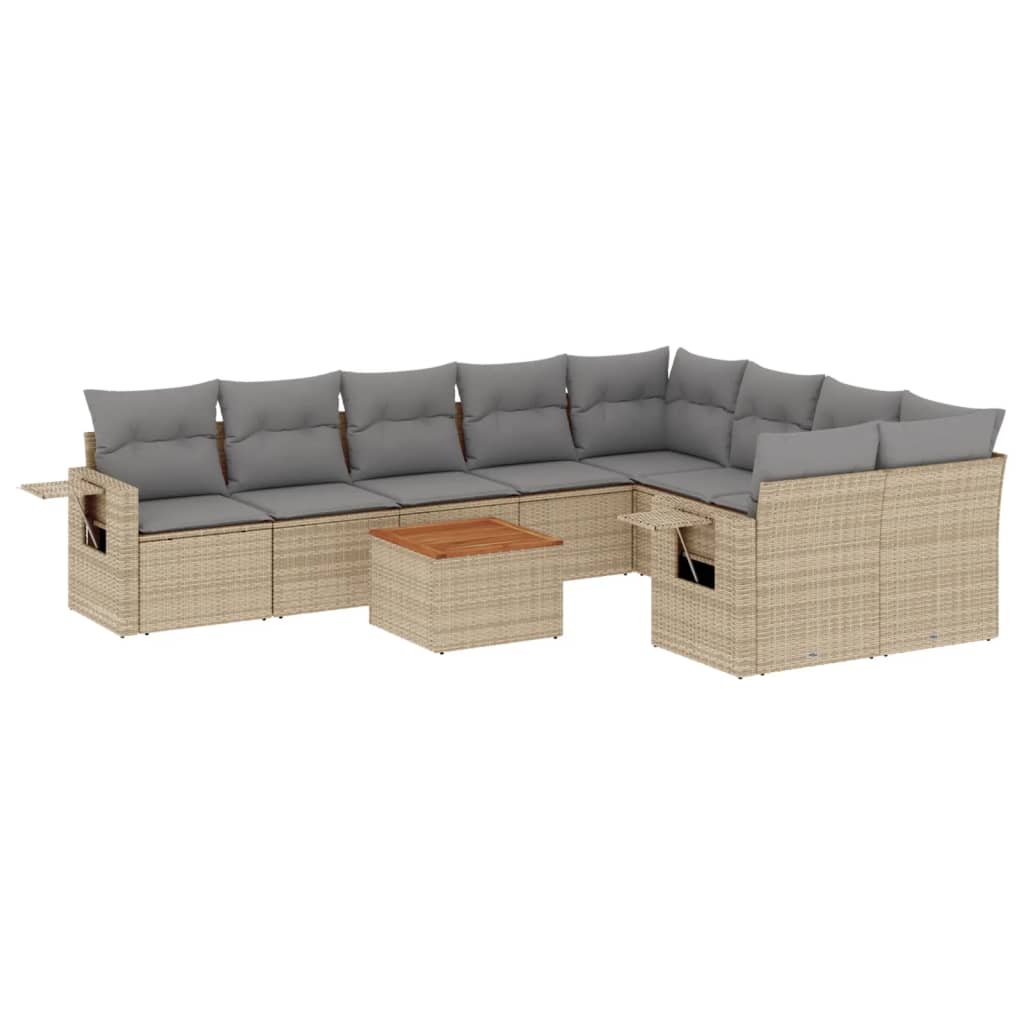 10-delige Loungeset met kussens poly rattan zwart