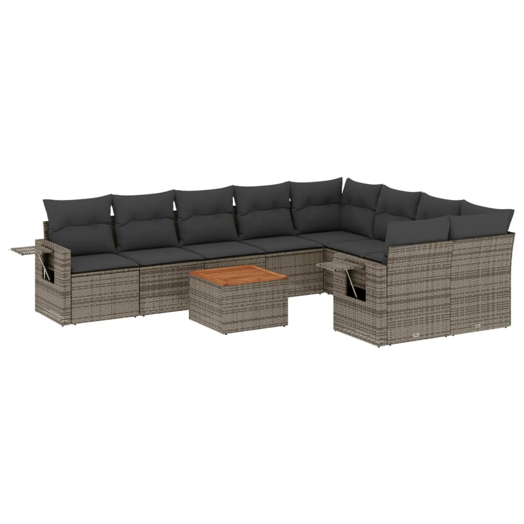 10-delige Loungeset met kussens poly rattan zwart