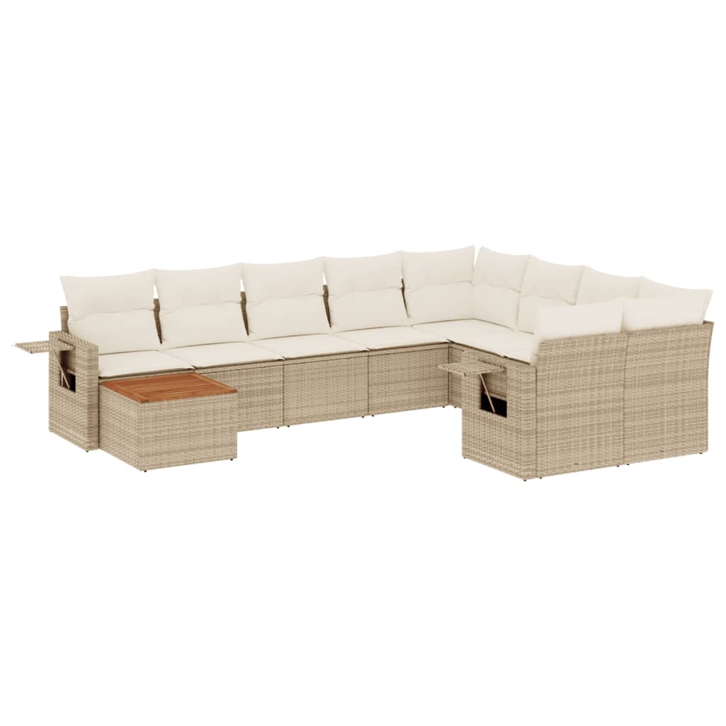 10-delige Loungeset met kussens poly rattan zwart