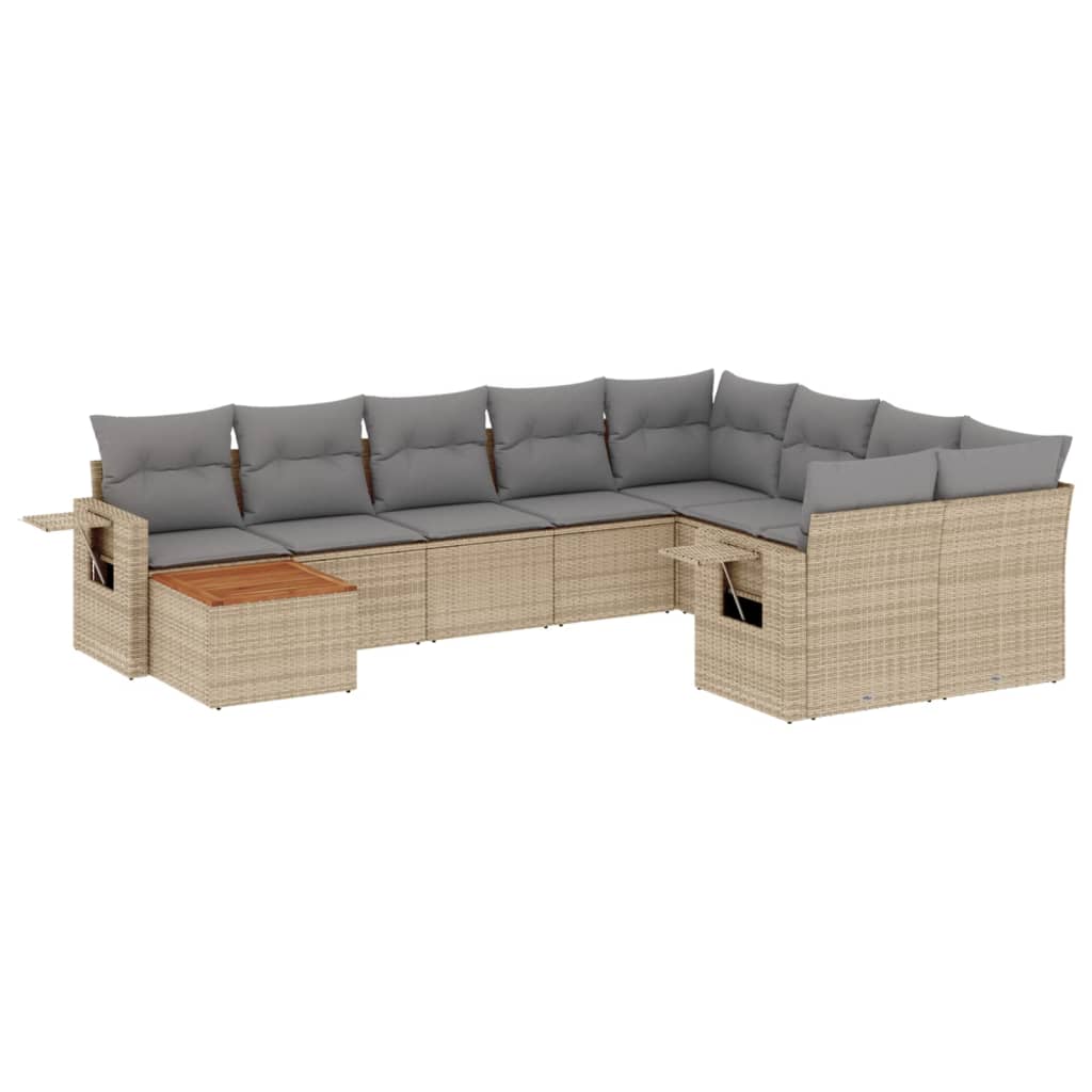 10-delige Loungeset met kussens poly rattan zwart