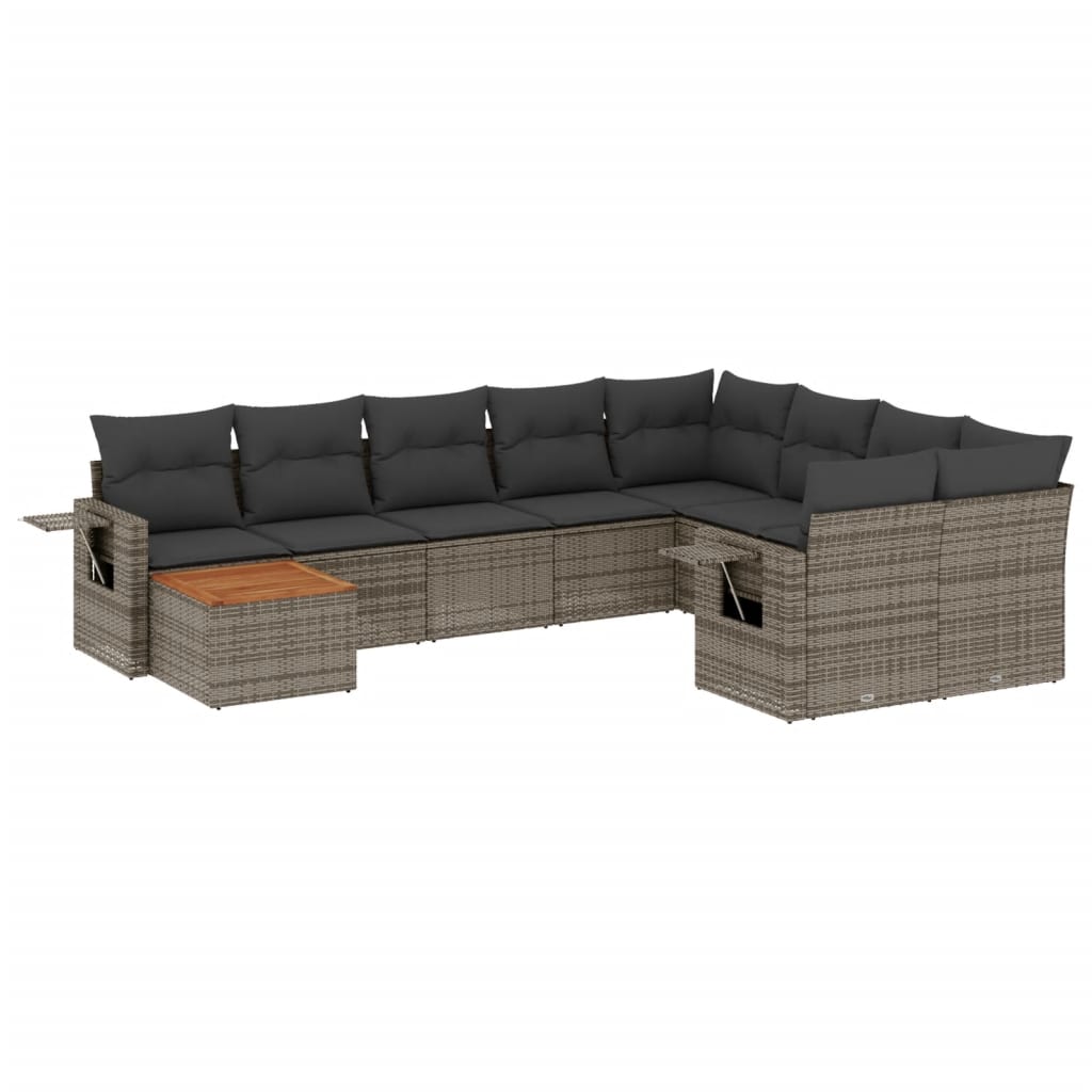 10-delige Loungeset met kussens poly rattan zwart