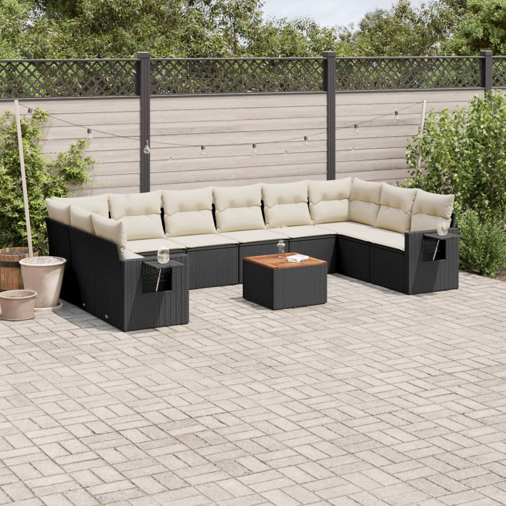 11-delige Tuinset met kussens poly rattan beige