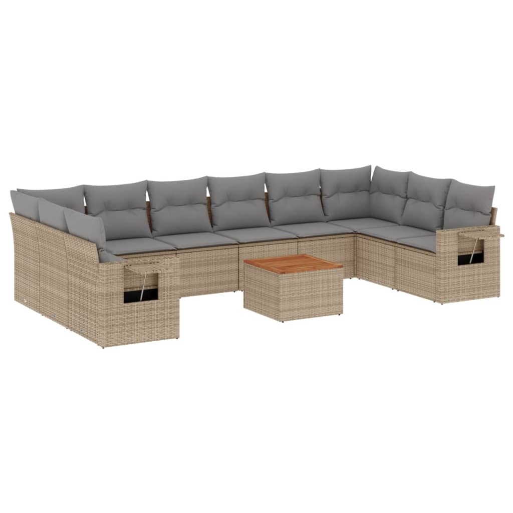 11-delige Tuinset met kussens poly rattan beige