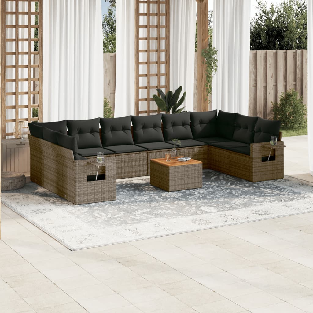 11-delige Tuinset met kussens poly rattan beige