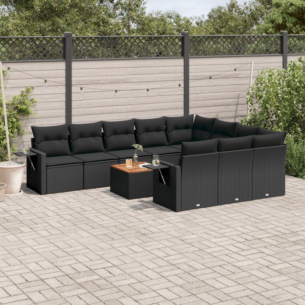 11-delige Tuinset met kussens poly rattan beige