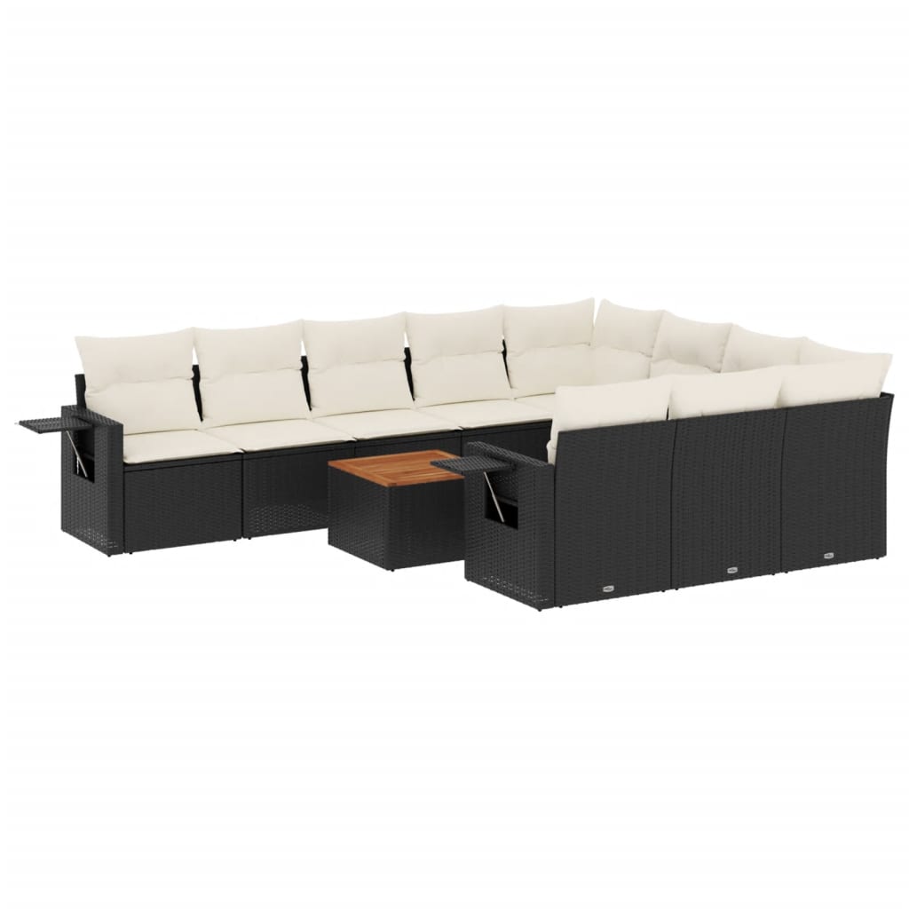 11-delige Tuinset met kussens poly rattan beige