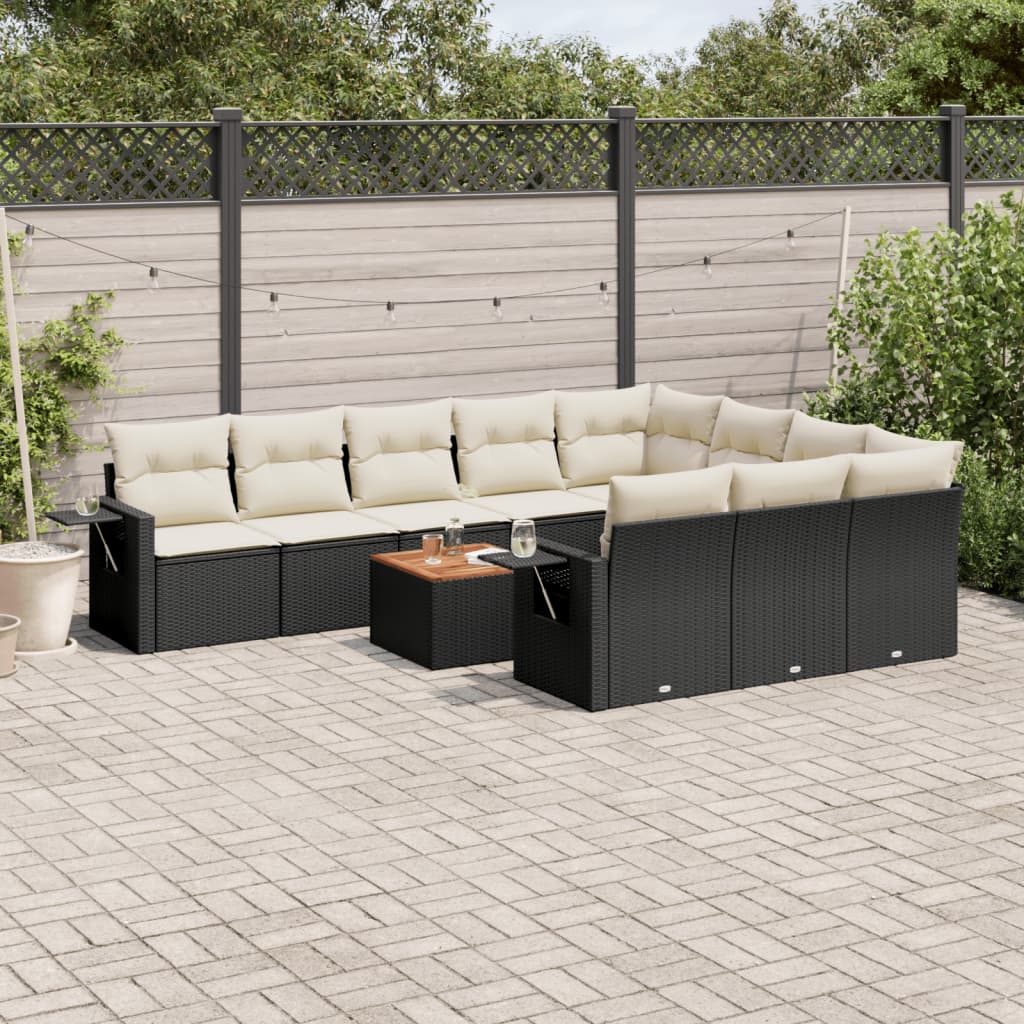 11-delige Tuinset met kussens poly rattan beige