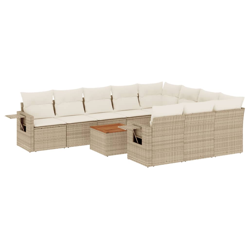 11-delige Tuinset met kussens poly rattan beige