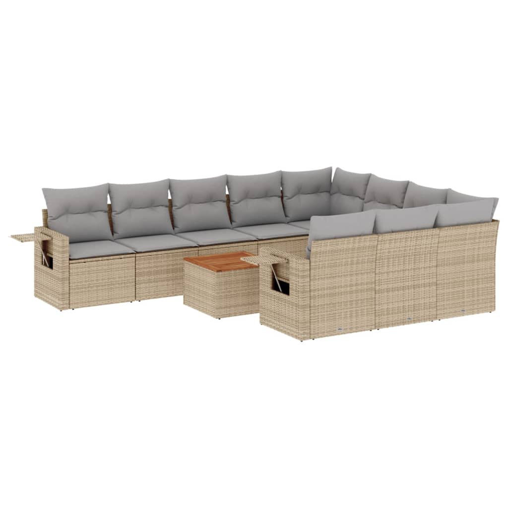 11-delige Tuinset met kussens poly rattan beige