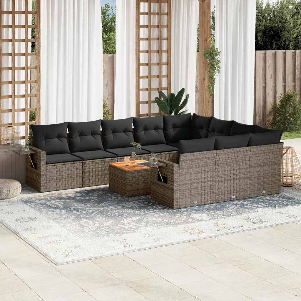 11-delige Tuinset met kussens poly rattan beige