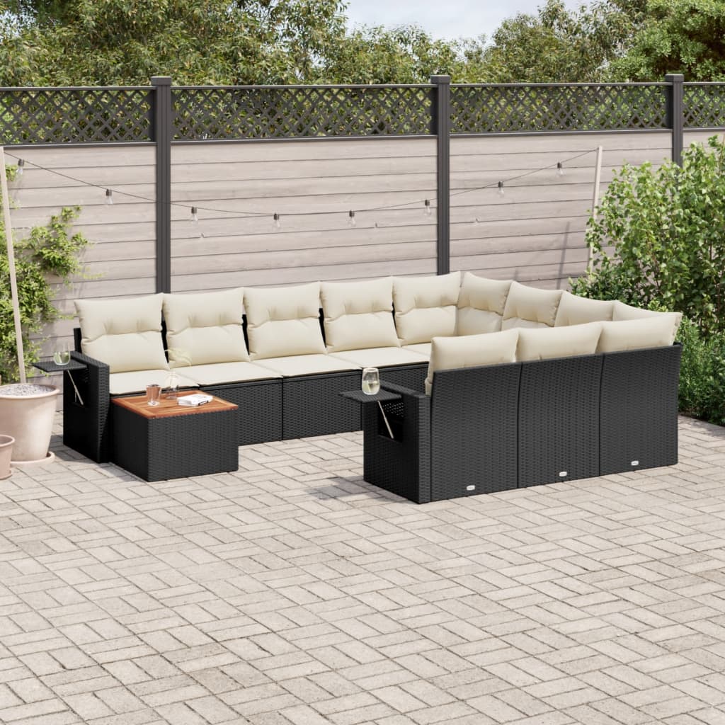 11-delige Tuinset met kussens poly rattan beige